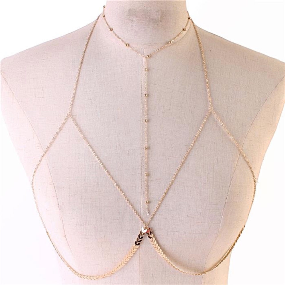 Dainty Gold chain bra necklace